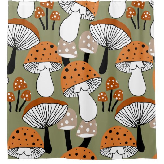 Abstract Hand Drawing Colorful Mushrooms Repeating シャワーカーテン (正面)