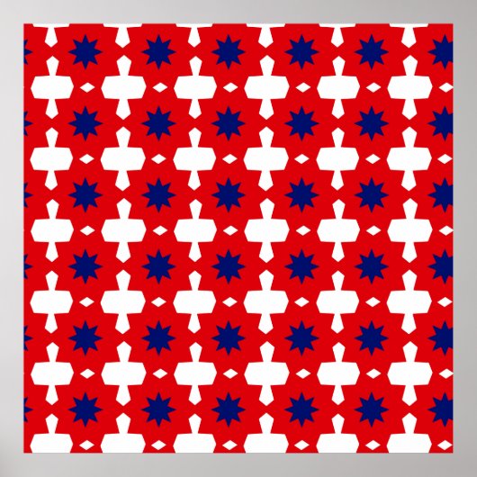 Abstract Hand Drawing Retro 70s Geometric Tile Cer ポスター (正面)