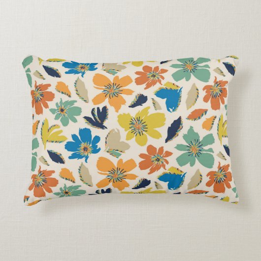 Abstract Hand-Drawn Boho Floral Pattern アクセントクッション (正面)