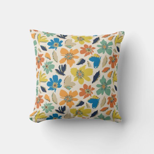 Abstract Hand-Drawn Boho Floral Pattern クッション (正面)