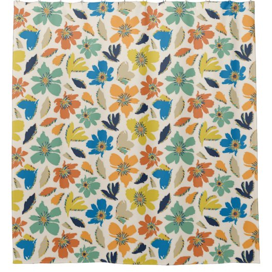 Abstract Hand-Drawn Boho Floral Pattern シャワーカーテン (正面)