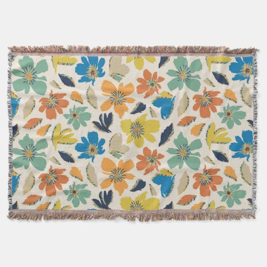 Abstract Hand-Drawn Boho Floral Pattern スローブランケット (正面)