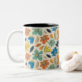 Abstract Hand-Drawn Boho Floral Pattern ツートーンマグカップ