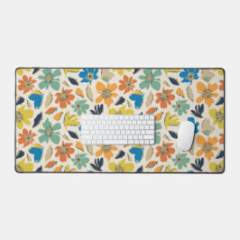 Abstract Hand-Drawn Boho Floral Pattern デスクマット