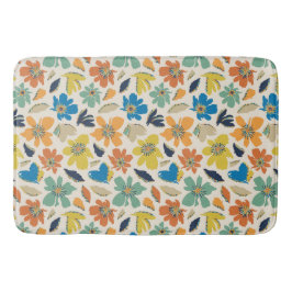 Abstract Hand-Drawn Boho Floral Pattern バスマット