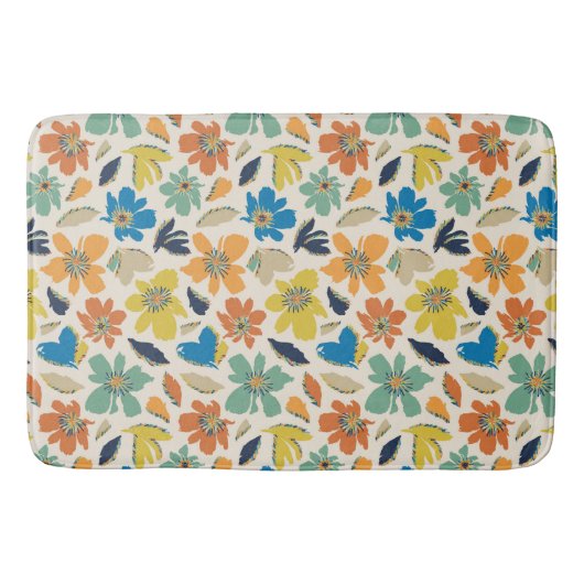 Abstract Hand-Drawn Boho Floral Pattern バスマット (正面)