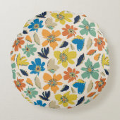 Abstract Hand-Drawn Boho Floral Pattern ラウンドクッション (正面)