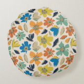 Abstract Hand-Drawn Boho Floral Pattern ラウンドクッション (裏面)