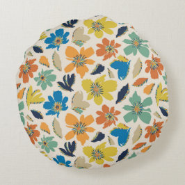 Abstract Hand-Drawn Boho Floral Pattern ラウンドクッション