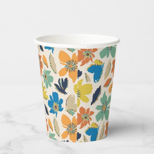 Abstract Hand-Drawn Boho Floral Pattern 紙コップ (右)