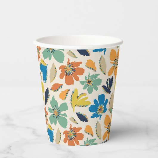 Abstract Hand-Drawn Boho Floral Pattern 紙コップ (正面)