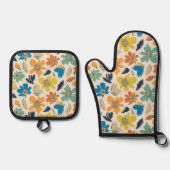 Abstract Hand-Drawn Boho Floral Pattern 鍋つかみ&鍋敷きセット (正面)