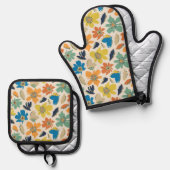 Abstract Hand-Drawn Boho Floral Pattern 鍋つかみ&鍋敷きセット (正面/裏面)