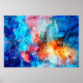 Abstract hand-made texture. Marbling blue and oran ポスター (正面)