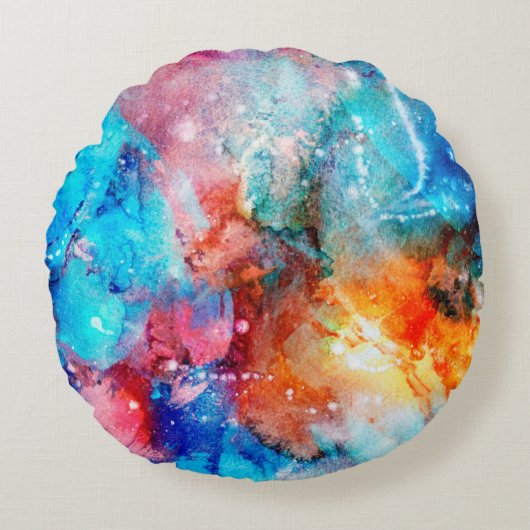 Abstract hand-made texture. Marbling blue and oran ラウンドクッション (正面)