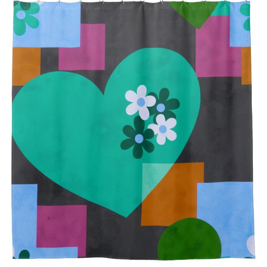 Abstract Heart Floral Art シャワーカーテン (正面)