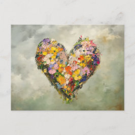 Abstract Heart Flowers Impressionist Postcard ポストカード