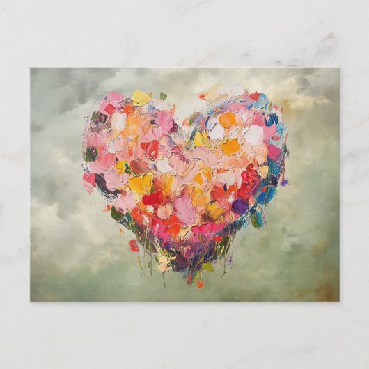 Abstract Heart Flowers Impressionist Postcard ポストカード (正面)
