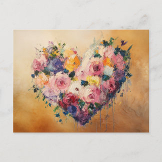 Abstract Heart Flowers Impressionist Postcard ポストカード