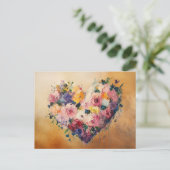 Abstract Heart Flowers Impressionist Postcard ポストカード (スタンド正面)