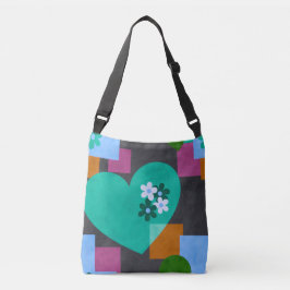 abstract heart, geometric floral, colorful tote  クロスボディバッグ