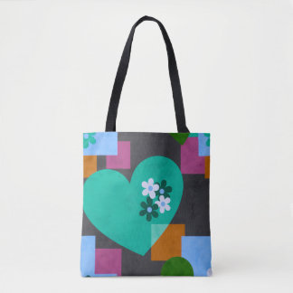 Abstract Heart & Geometric Floral Tote Bag トートバッグ