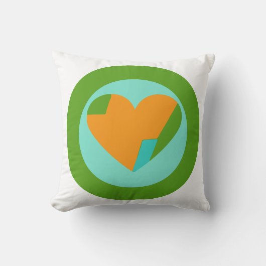 Abstract Heart Green Teal Orange Circle クッション (正面)