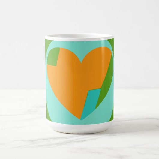 Abstract Heart Green Teal Orange Circle コーヒーマグカップ (中央)