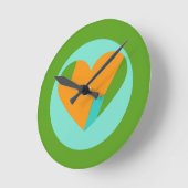 Abstract Heart Green Teal Orange Circle ラウンド壁時計 (傾斜)