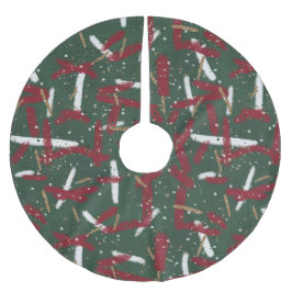 Abstract Holiday Splashes in Red, White & Gold ブラッシュドポリエステルツリースカート