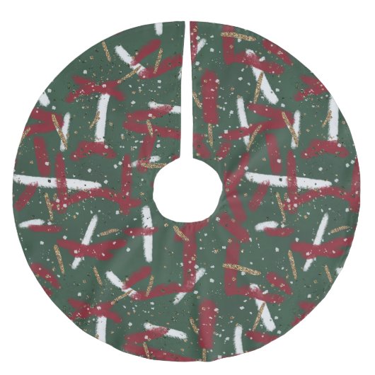 Abstract Holiday Splashes in Red, White & Gold ブラッシュドポリエステルツリースカート (正面)