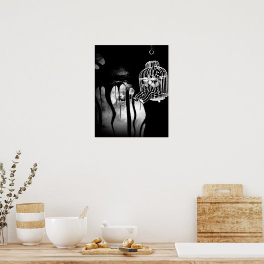 Abstract horror art - baby doll in cage ポスター (キッチン)
