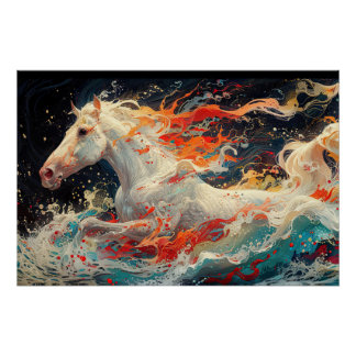 Abstract horse mural on vibrant brick canvas. Gene ポスター