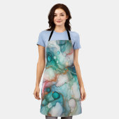 Abstract in Pink, Teal, Blue, and Gold エプロン (着用した状態)