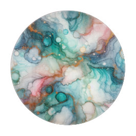 Abstract in Pink, Teal, Blue, and Gold カッティングボード
