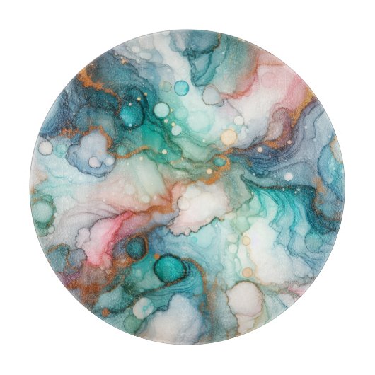 Abstract in Pink, Teal, Blue, and Gold カッティングボード (正面)