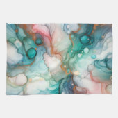 Abstract in Pink, Teal, Blue, and Gold キッチンタオル (横)
