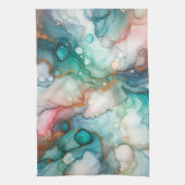 Abstract in Pink, Teal, Blue, and Gold キッチンタオル (縦)
