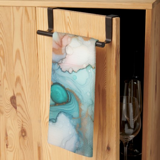 Abstract in Pink, Teal, Blue, and Gold キッチンタオル (三つ折り)