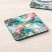 Abstract in Pink, Teal, Blue, and Gold コースター (左側)
