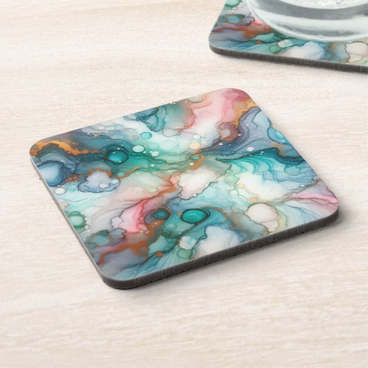 Abstract in Pink, Teal, Blue, and Gold コースター (左側)
