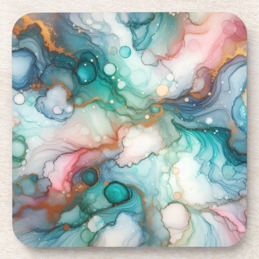 Abstract in Pink, Teal, Blue, and Gold コースター (正面)