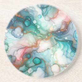 Abstract in Pink, Teal, Blue, and Gold コースター