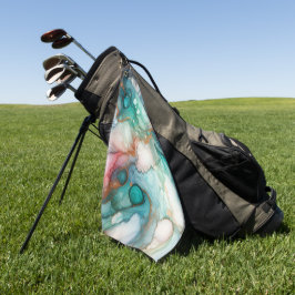 Abstract in Pink, Teal, Blue, and Gold ゴルフタオル