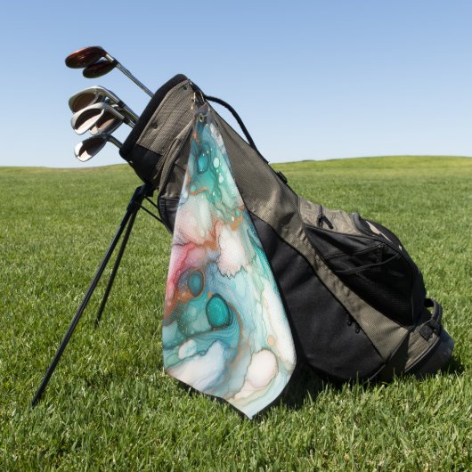 Abstract in Pink, Teal, Blue, and Gold ゴルフタオル (グリーン)