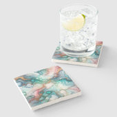 Abstract in Pink, Teal, Blue, and Gold ストーンコースター (横)