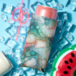 Abstract in Pink, Teal, Blue, and Gold スリム缶クーラー