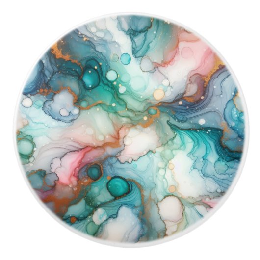 Abstract in Pink, Teal, Blue, and Gold セラミックノブ (正面)