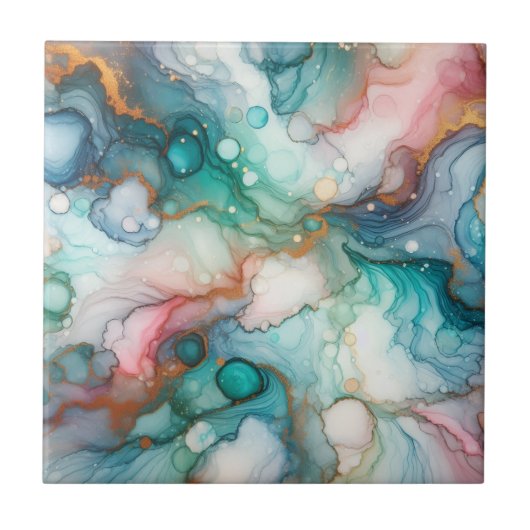 Abstract in Pink, Teal, Blue, and Gold タイル (正面)
