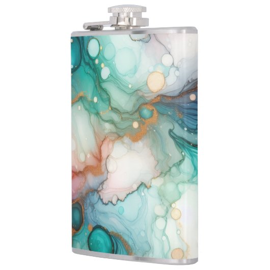 Abstract in Pink, Teal, Blue, and Gold フラスク (左)
